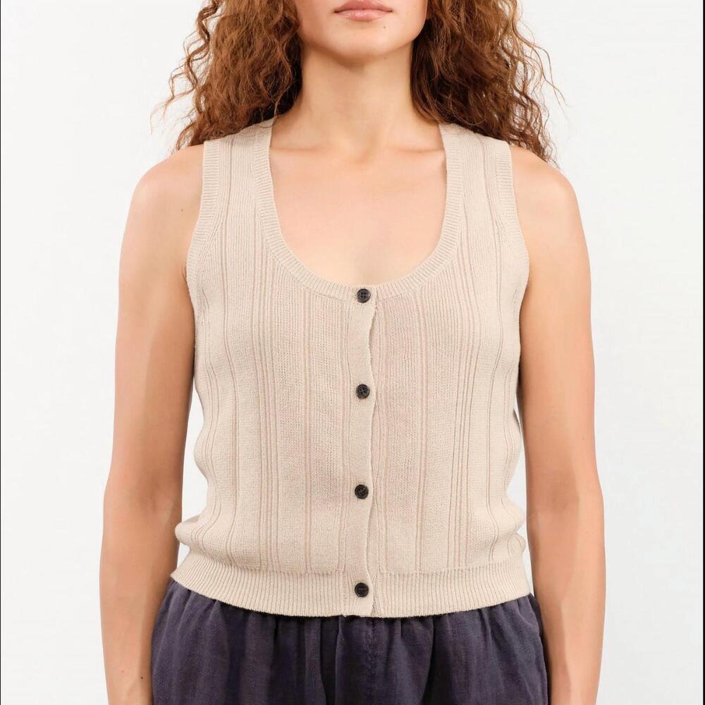 NEW DEMYLEE NEW YORK nyla cotton linen ribbed tank vest in pearl barley